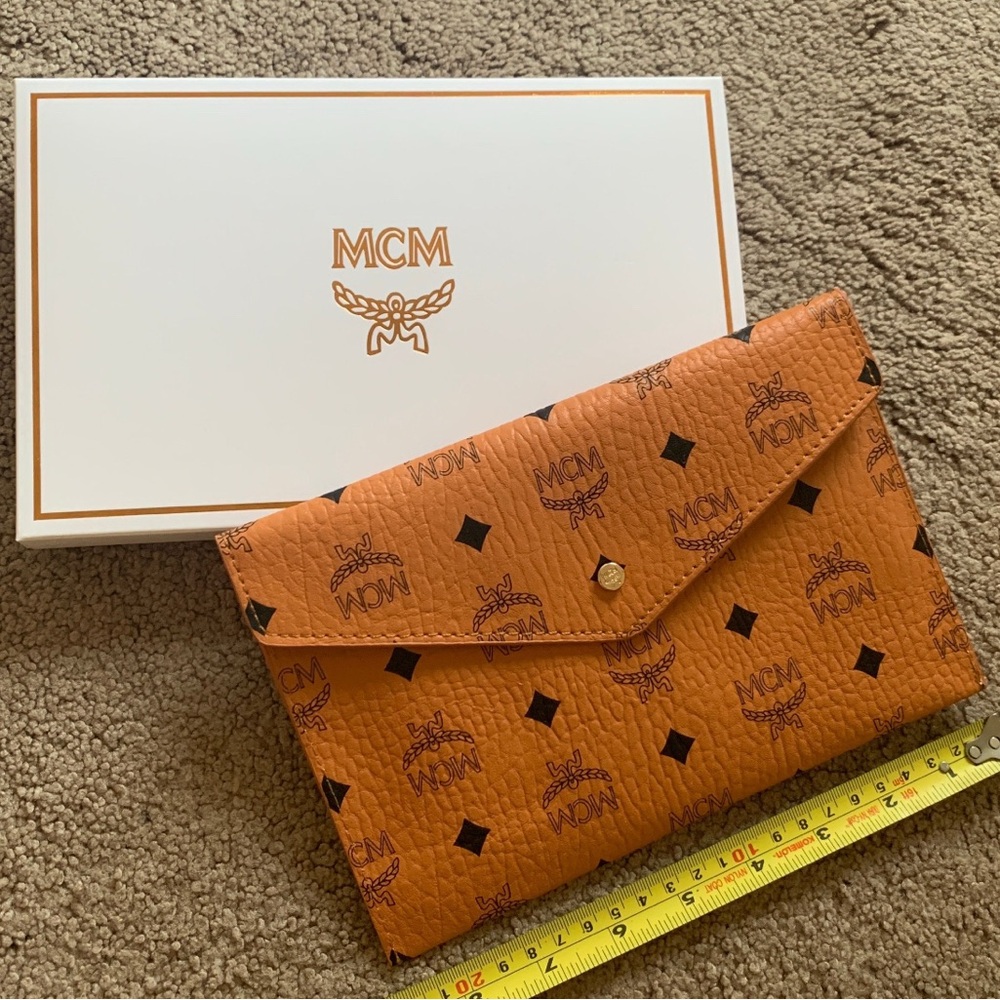 MCM Cognac Visetos Leather Pouch